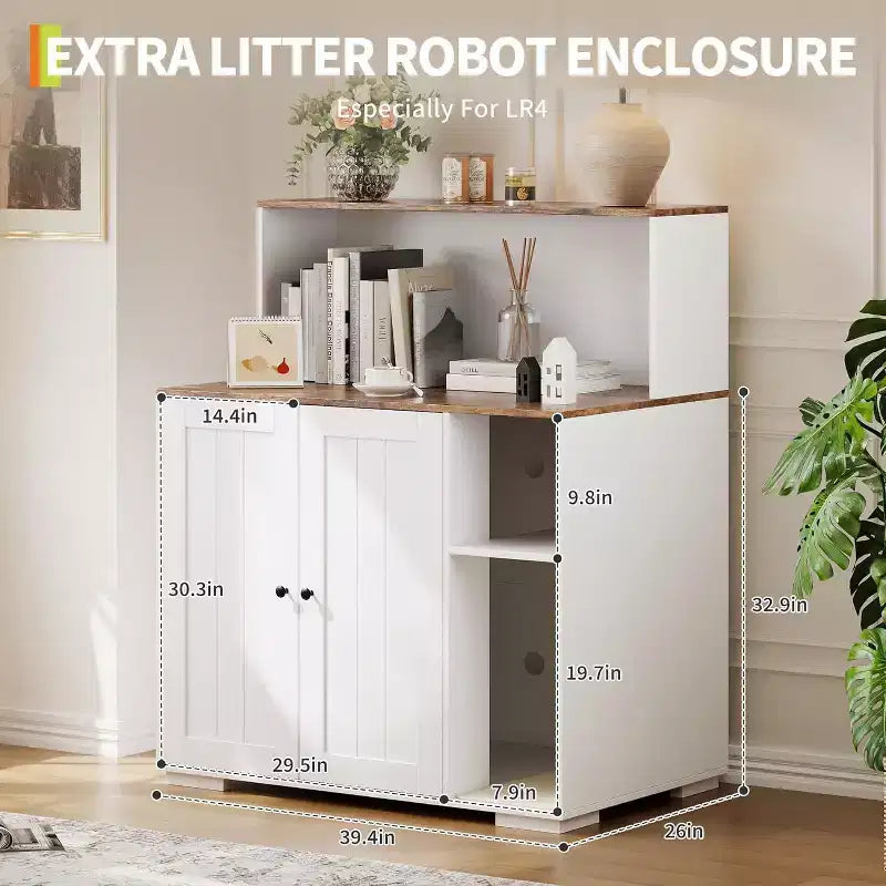 Meuble cache-litière pour chat avec étagère de rangement ouverte