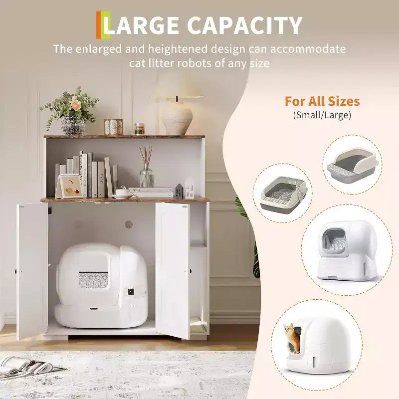 Meuble cache-litière pour chat avec étagère de rangement ouverte
