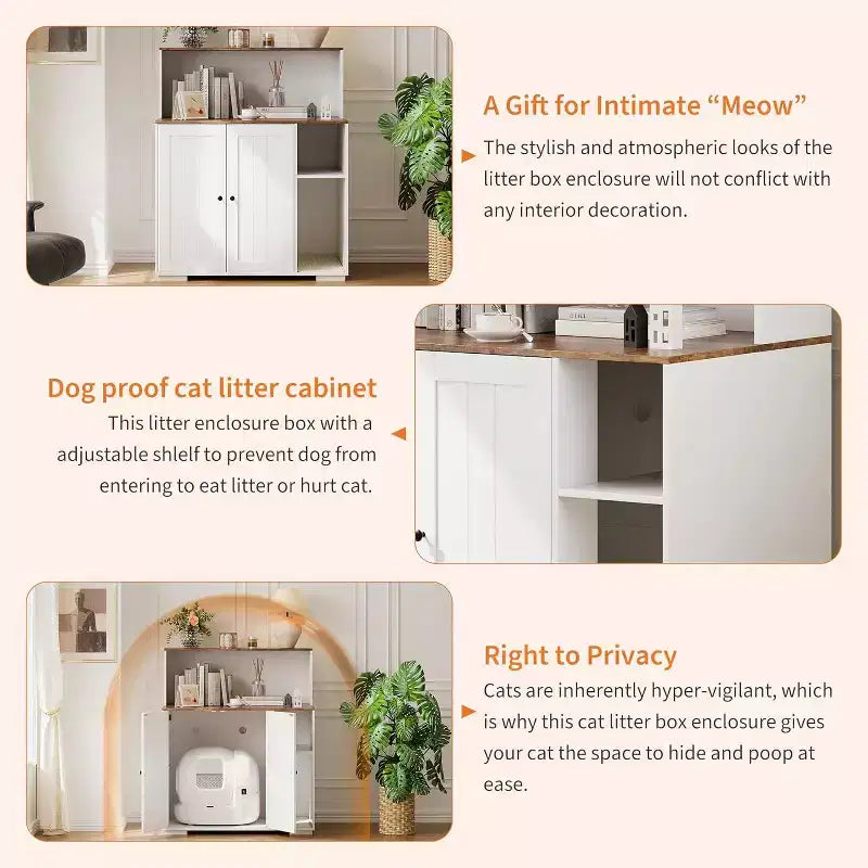 Meuble cache-litière pour chat avec étagère de rangement ouverte