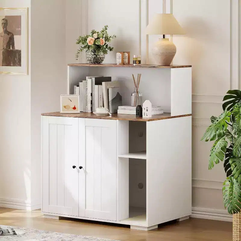 Meuble cache-litière pour chat avec étagère de rangement ouverte