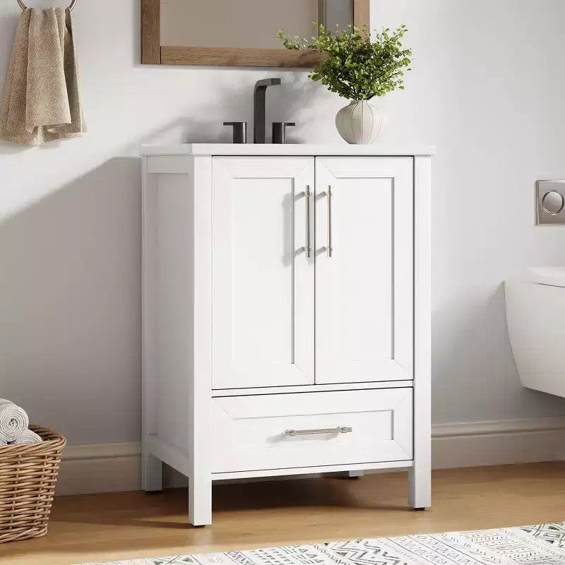 Meuble-lavabo avec vasque en céramique et armoire à fermeture amortie