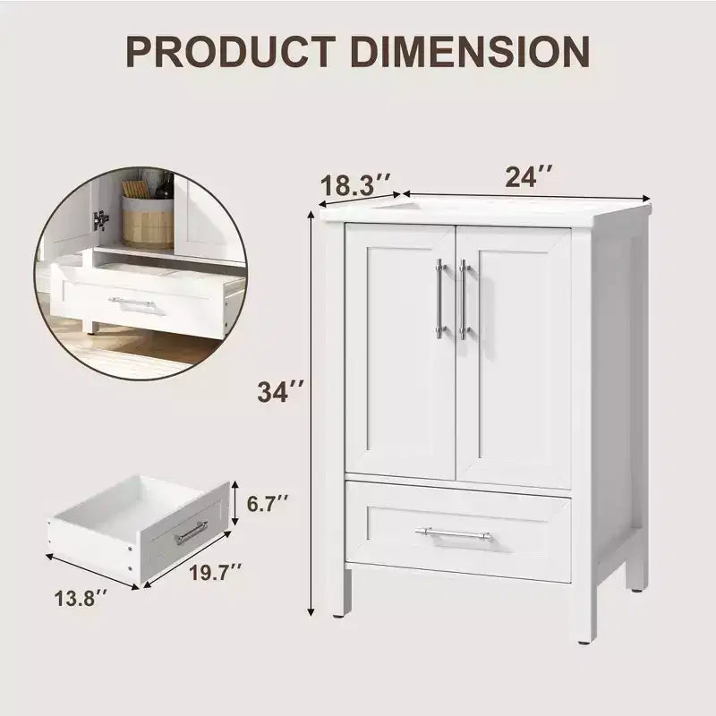 Meuble-lavabo avec vasque en céramique et armoire à fermeture amortie
