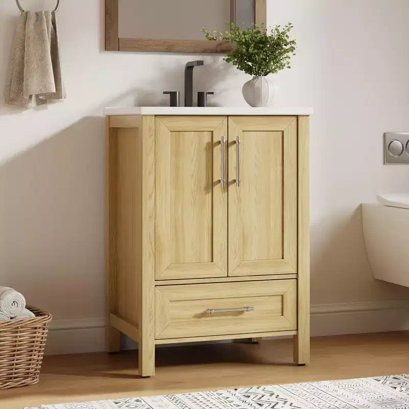 Meuble-lavabo avec vasque en céramique et armoire à fermeture amortie