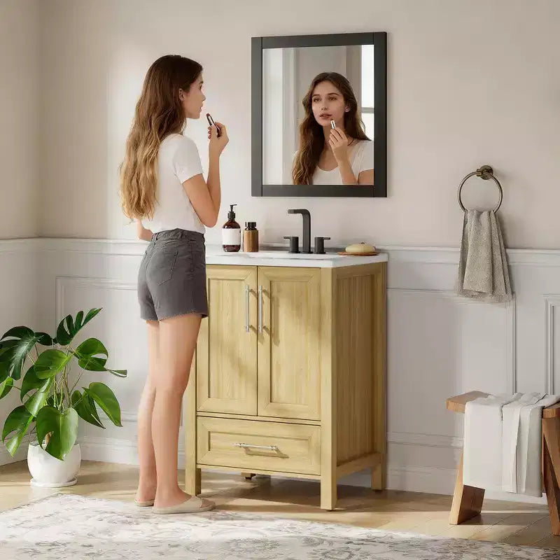 Meuble-lavabo avec vasque en céramique et armoire à fermeture amortie