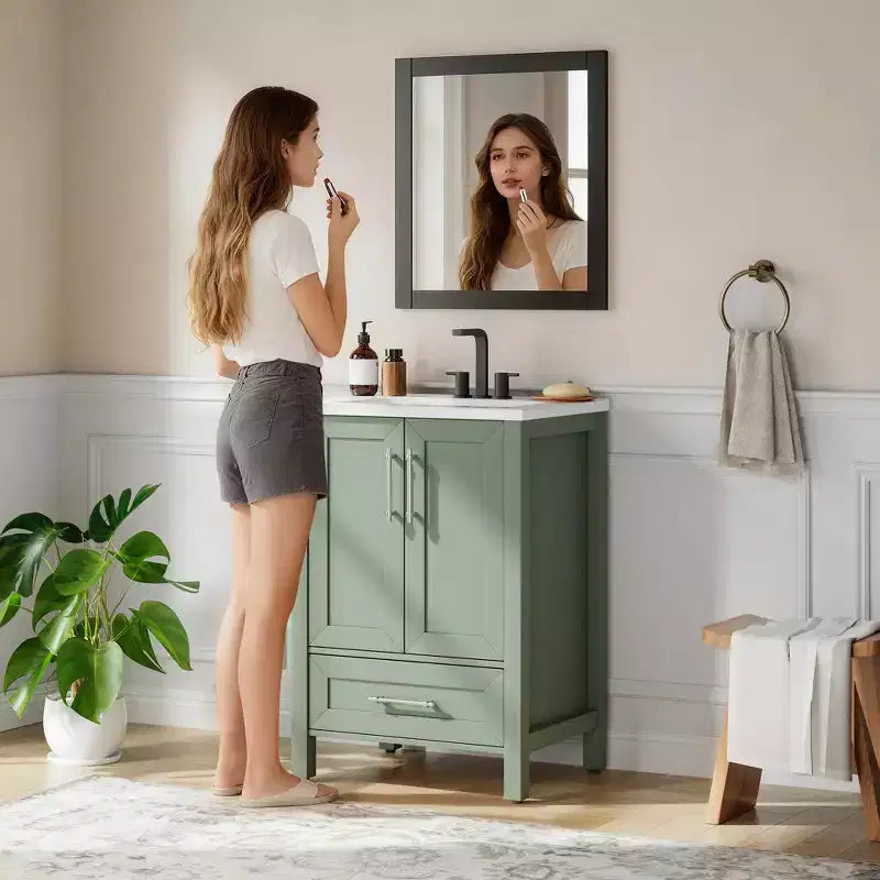 Meuble-lavabo avec vasque en céramique et armoire à fermeture amortie