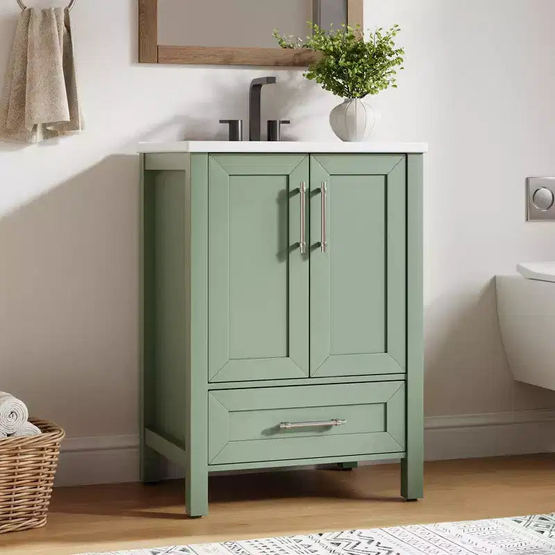 Meuble-lavabo avec vasque en céramique et armoire à fermeture amortie
