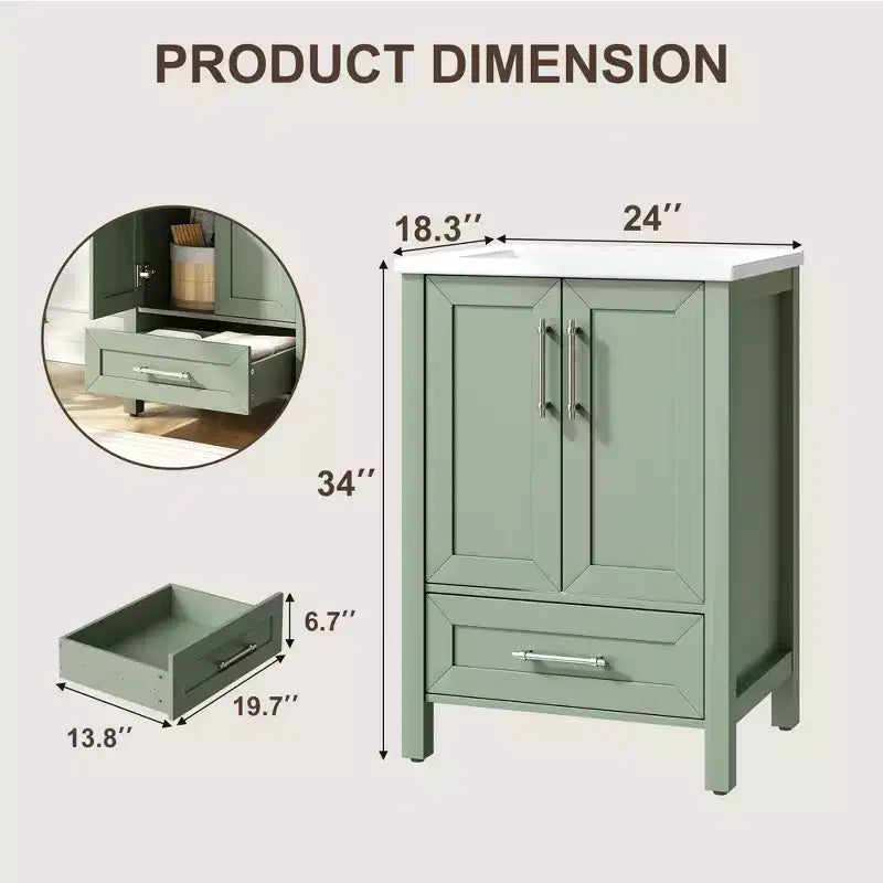 Meuble-lavabo avec vasque en céramique et armoire à fermeture amortie