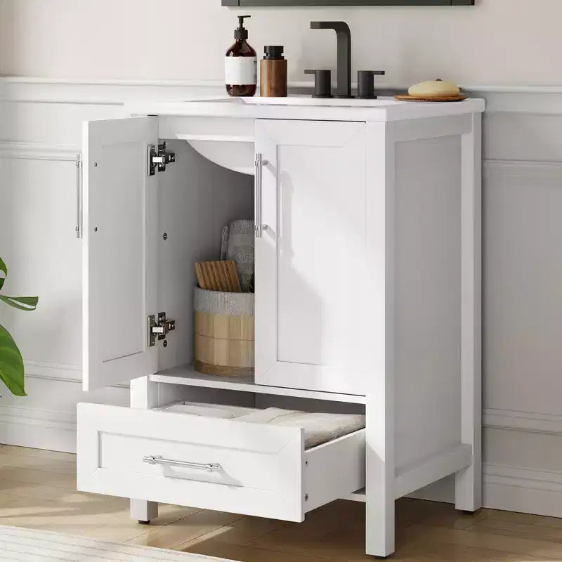Meuble-lavabo avec vasque en céramique et armoire à fermeture amortie
