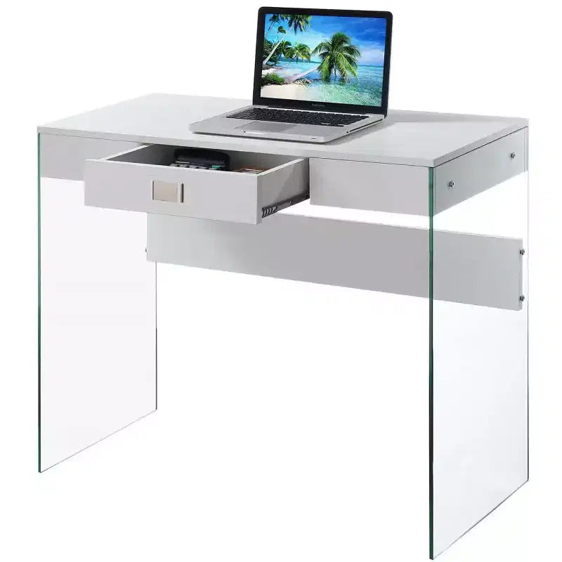 Bureau d'ordinateur pour enfants avec étagère de rangement ouverte en blanc