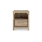 Table de chevet avec tiroir, étagère ouverte et ports de chargement USB