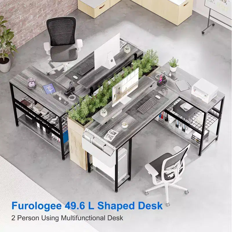 Bureau d'angle réversible en L avec support d'écran et bande LED