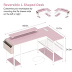 Bureau d'angle réversible en L avec support d'écran et bande LED