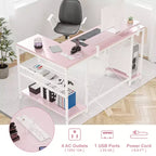 Bureau d'angle réversible en L avec support d'écran et bande LED