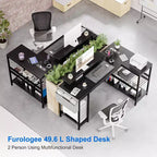 Bureau d'angle réversible en L avec support d'écran et bande LED