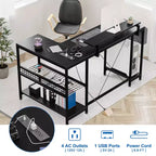 Bureau d'angle réversible en L avec support d'écran et bande LED