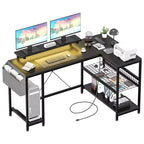 L Shaped Desk, Reversible Corner Gaming Desk with Monitor Stand & Storage Shelves, for Home, Office Desk