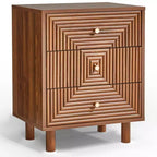 Table de chevet 3 tiroirs avec finition grain de bois et pieds massifs