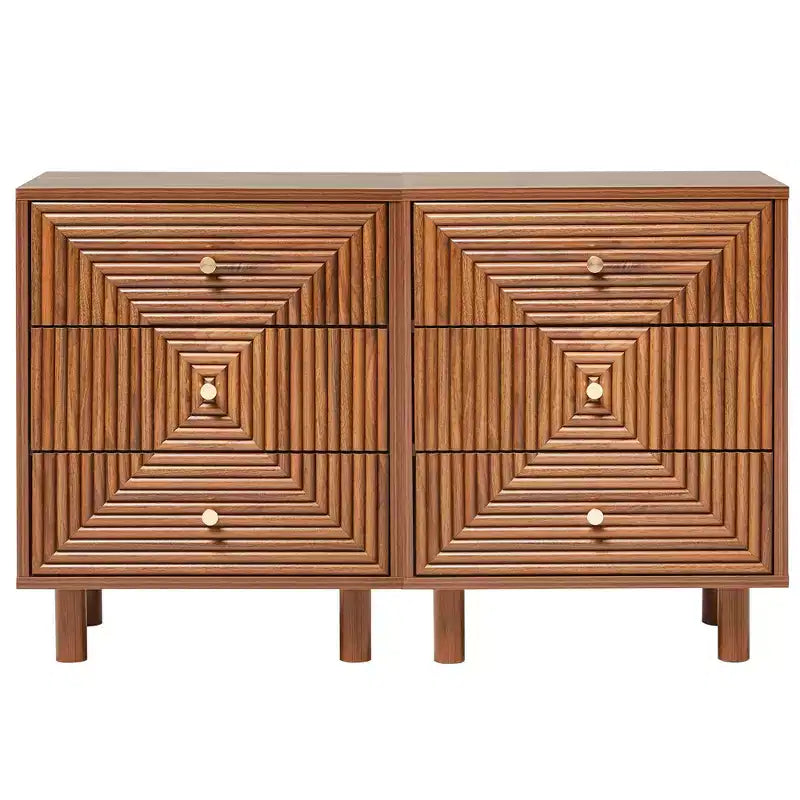 Table de chevet 3 tiroirs avec finition grain de bois et pieds massifs
