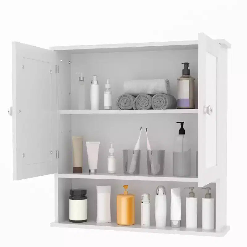 Meuble de salle de bain mural avec porte miroir et étagères réglables