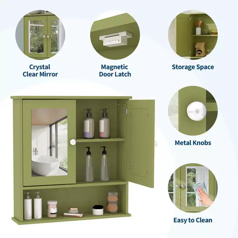 Meuble de salle de bain mural avec porte miroir et étagères réglables
