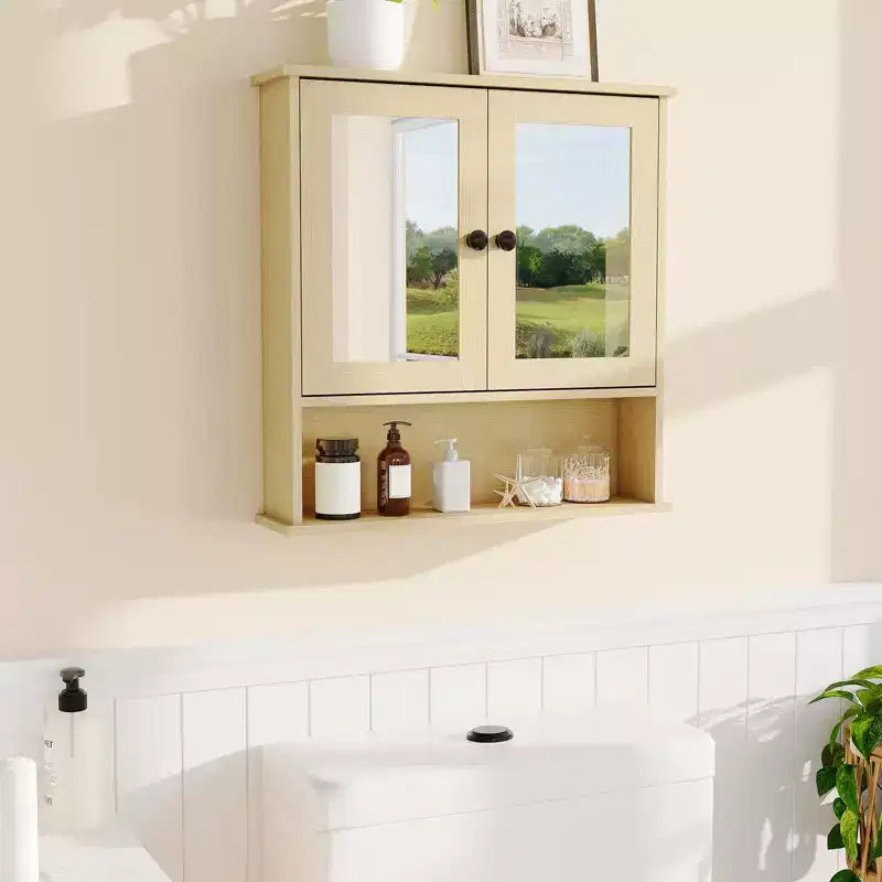 Meuble de salle de bain mural avec porte miroir et étagères réglables
