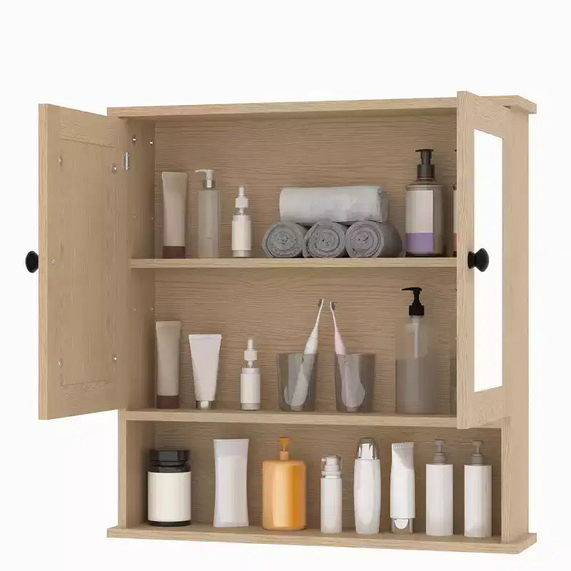 Meuble de salle de bain mural avec porte miroir et étagères réglables
