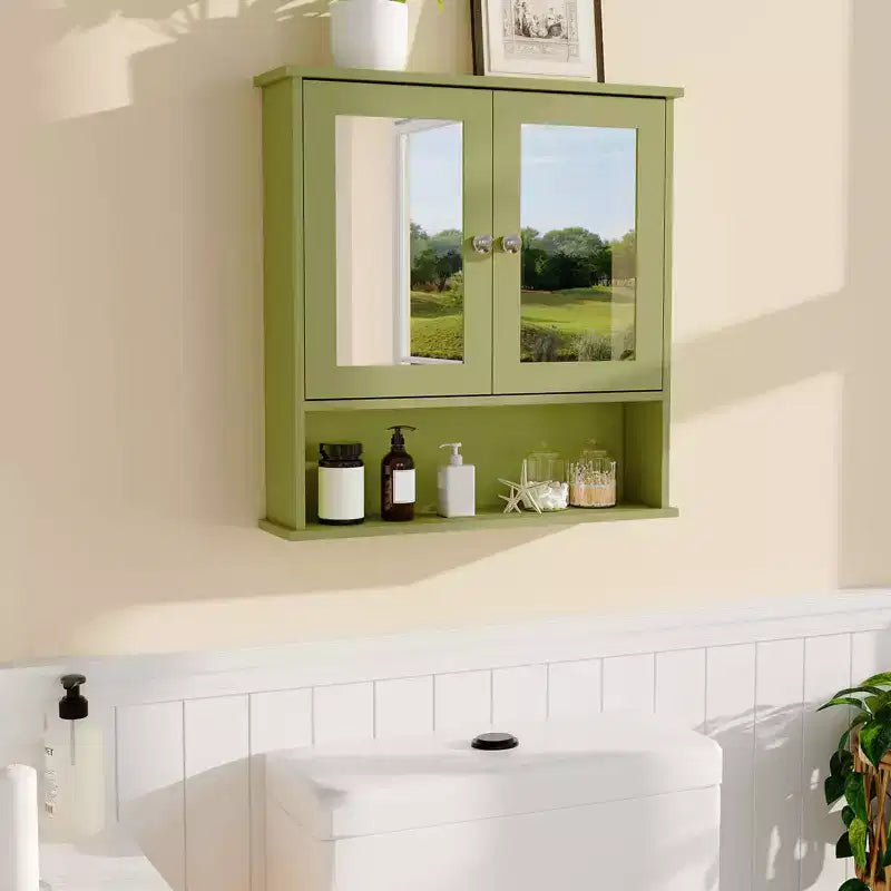 Meuble de salle de bain mural avec porte miroir et étagères réglables