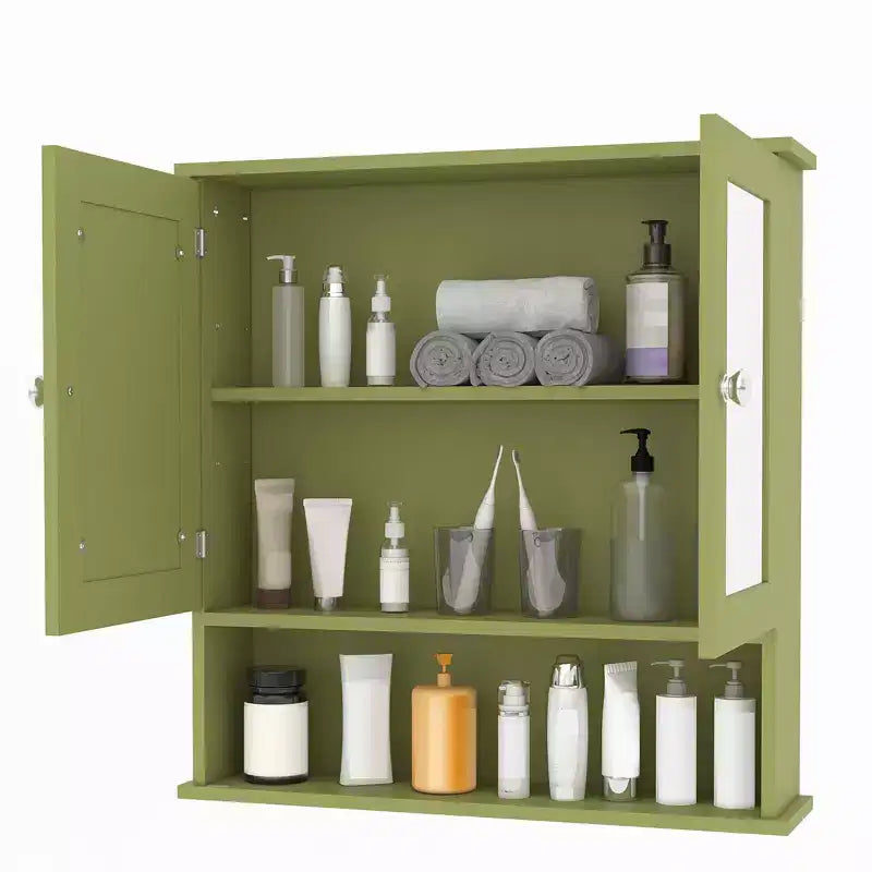 Meuble de salle de bain mural avec porte miroir et étagères réglables