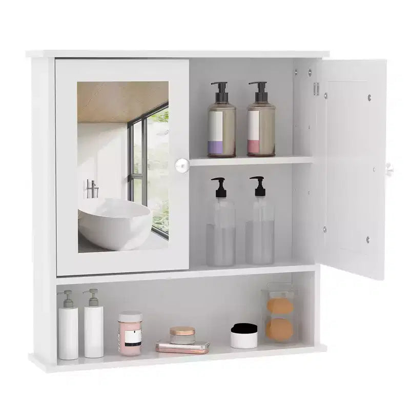 Meuble de salle de bain mural avec porte miroir et étagères réglables