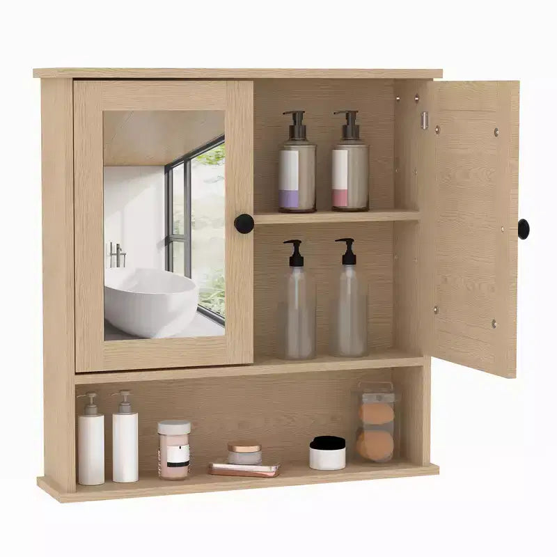 Meuble de salle de bain mural avec porte miroir et étagères réglables