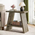 Lantine Solid Wood End Table for Living Room, Small Side Table with 2-Tier Storage, Farmhouse Bedside Table for Small Places, Washed Brown (1PCS)