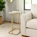 Table d'appoint en métal en forme de C avec plateau en pierre polie