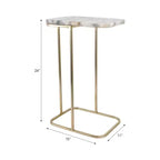 Table d'appoint en métal en forme de C avec plateau en pierre polie