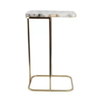 Table d'appoint en métal en forme de C avec plateau en pierre polie