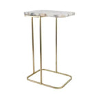 Table d'appoint en métal en forme de C avec plateau en pierre polie