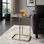 Table d'appoint en métal en forme de C avec plateau en pierre polie