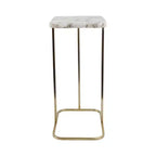 Table d'appoint en métal en forme de C avec plateau en pierre polie