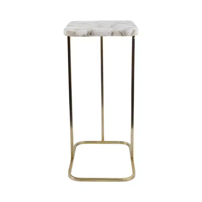 Table d'appoint en métal en forme de C avec plateau en pierre polie