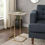 Table d'appoint en métal en forme de C avec plateau en pierre polie