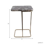 Table d'appoint en métal en forme de C avec plateau en pierre polie