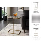 Table d'appoint en métal en forme de C avec plateau en pierre polie