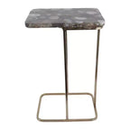 Table d'appoint en métal en forme de C avec plateau en pierre polie
