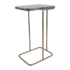 Table d'appoint en métal en forme de C avec plateau en pierre polie