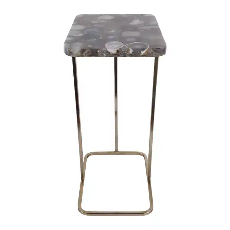 Table d'appoint en métal en forme de C avec plateau en pierre polie
