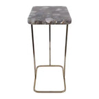 Table d'appoint en métal en forme de C avec plateau en pierre polie