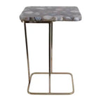 Table d'appoint en métal en forme de C avec plateau en pierre polie