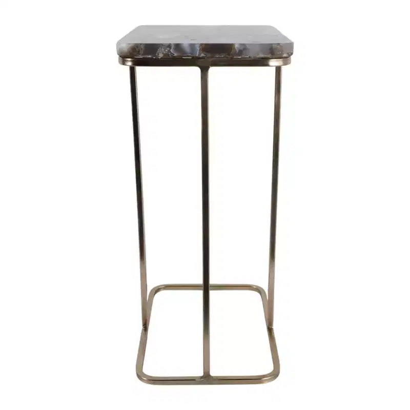 Table d'appoint en métal en forme de C avec plateau en pierre polie