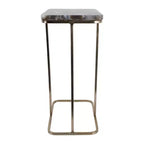 Table d'appoint en métal en forme de C avec plateau en pierre polie