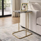 Home Decor End Table, Side Table, or Night Stand - Metal C-Shaped Bedside Table with Agate Top Perfect for Big or Small Spaces