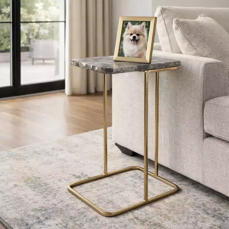 Home Decor End Table, Side Table, or Night Stand - Metal C-Shaped Bedside Table with Agate Top Perfect for Big or Small Spaces